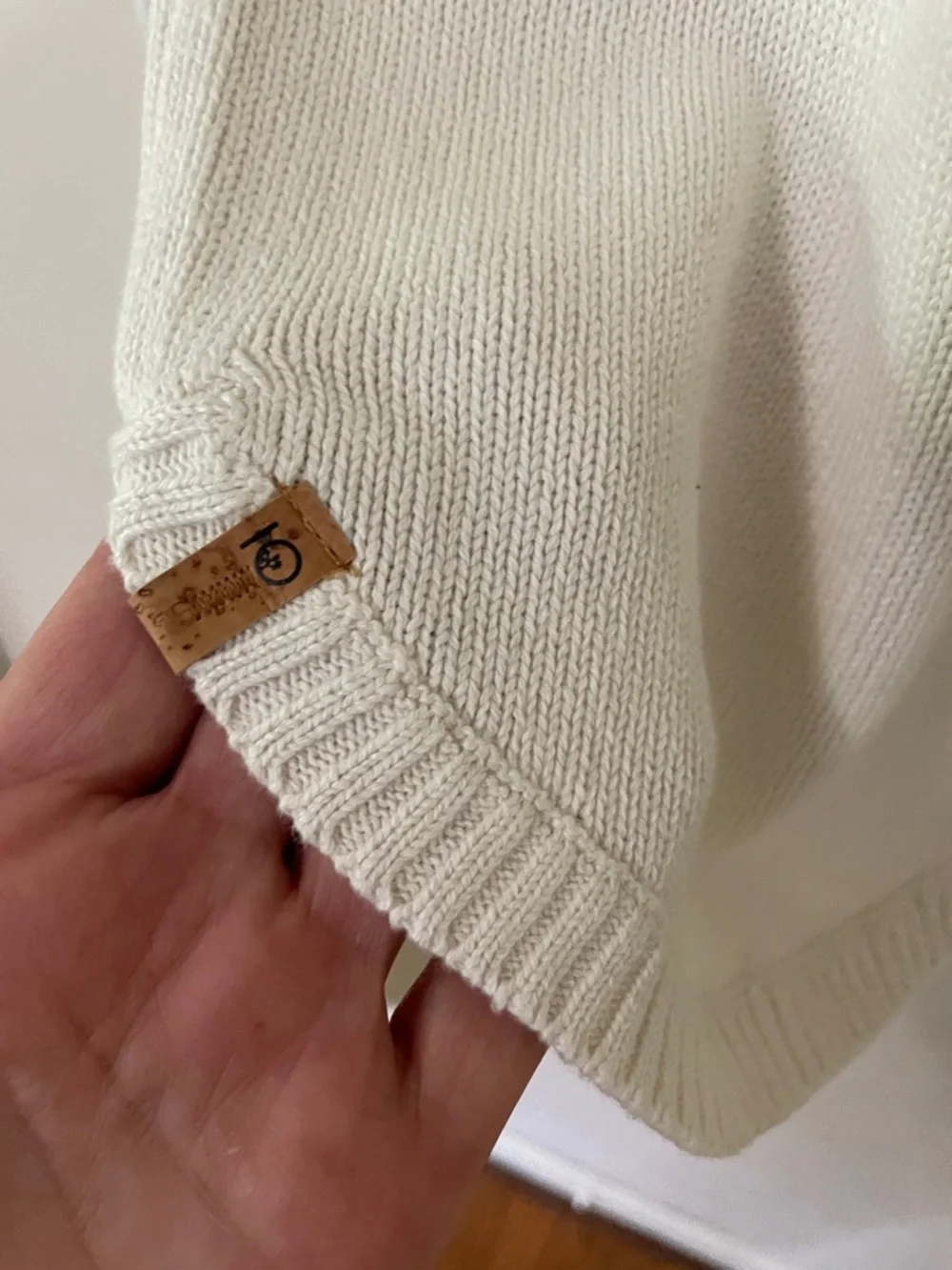 tentree Cream Open-Knit Yoke Crewneck Sweater 100% organic cotton NWT - Picture 6 of 12